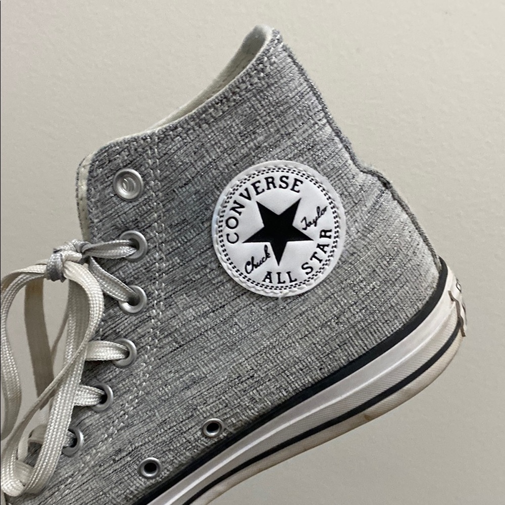 Sparkly Woven Gray Converse, Canvas High-Top Sneakers with Original Box